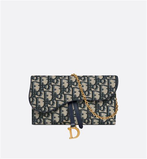 dior long saddle wallet with chain blue oblique jacquard women|christian dior saddle chain.